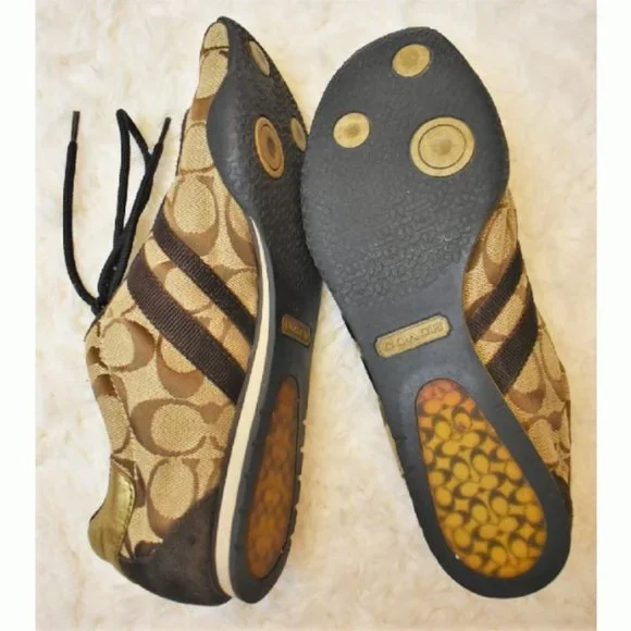 Coach Kate shoes sneakers brown stripe gold toe detail size 8 1/2 M EUC - Picture 5 of 7